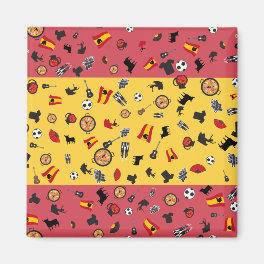 Spanish Flag with famous items of Spain Magnet