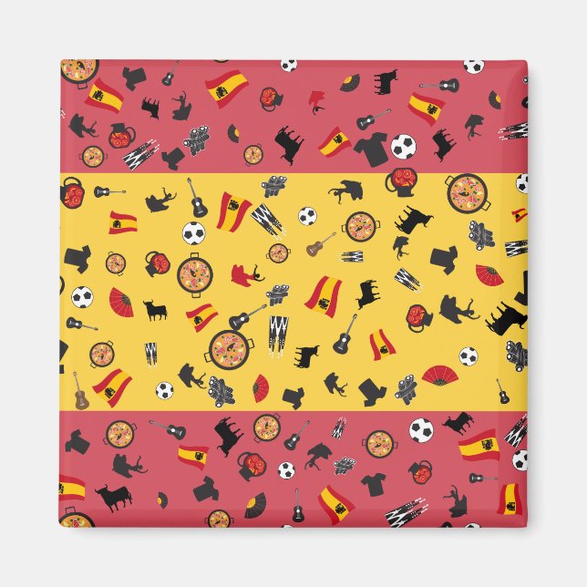 Spanish Flag with famous items of Spain Magnet (Front)