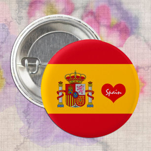 Spanish flag with red heart - fashion / sports button