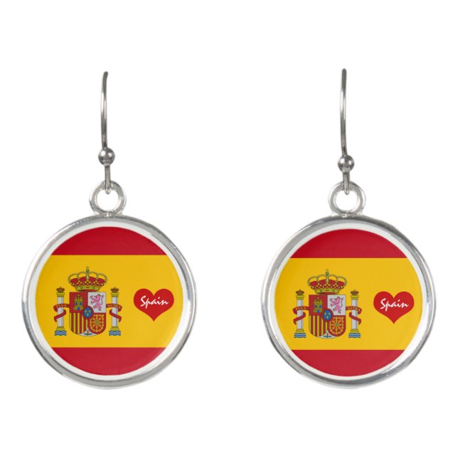 Spanish flag with red heart - fashion/sports fans earrings (Front)