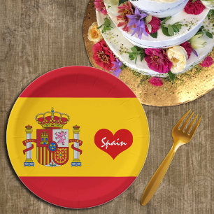 Spanish flag with red heart - fashion/sports fans paper plates