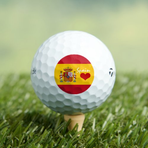 Spanish flag with red heart golfing fans golf balls