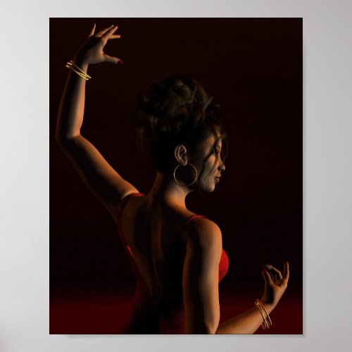 Spanish Flamenco Dancer on a Dark Stage Poster