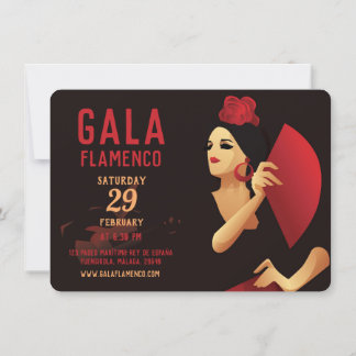 Spanish flamenco dancer with fan black and red invitation