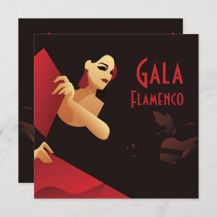 Spanish flamenco dancer with fan. black and red invitation