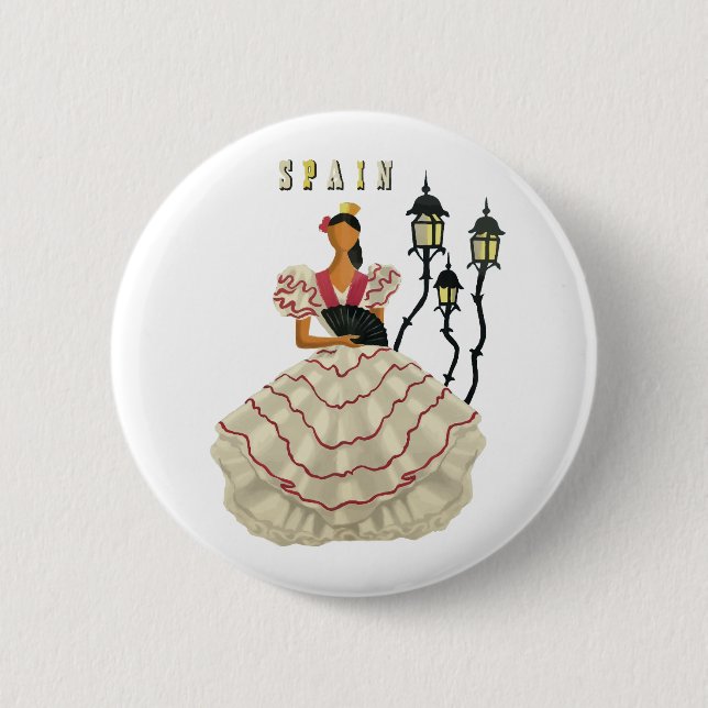 Spanish Flamenco Dancer woman Spain Travel Art   Button (Front)