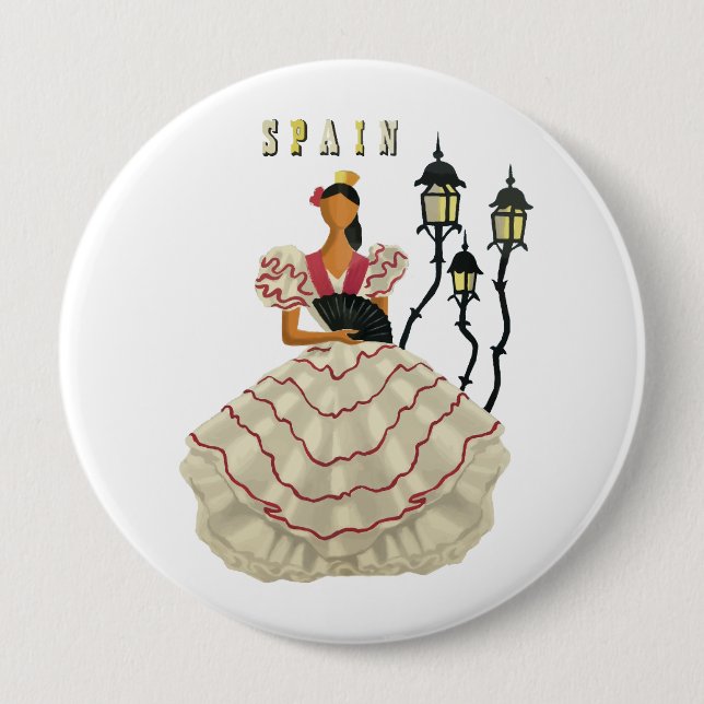 Spanish Flamenco Dancer woman Spain Travel Art    Button (Front)