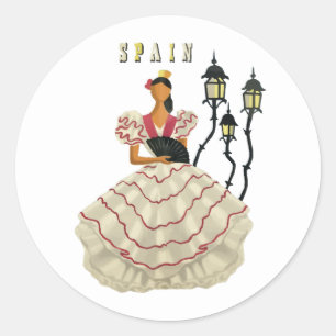 Spanish Flamenco Dancer woman Spain Travel Art    Classic Round Sticker