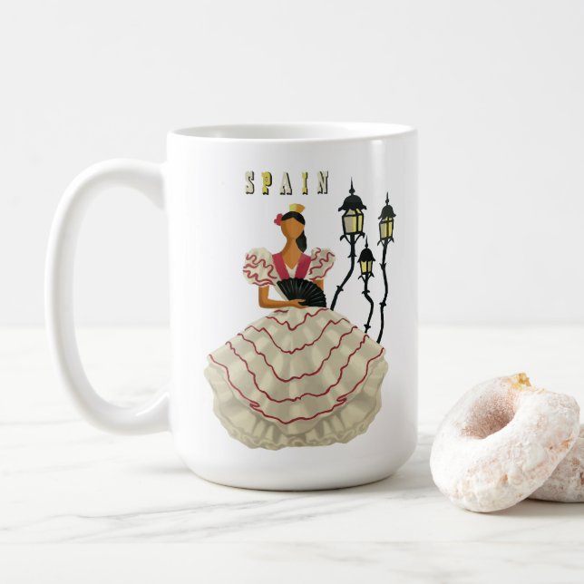 Spanish Flamenco Dancer woman Spain Travel Art  Coffee Mug (With Donut)