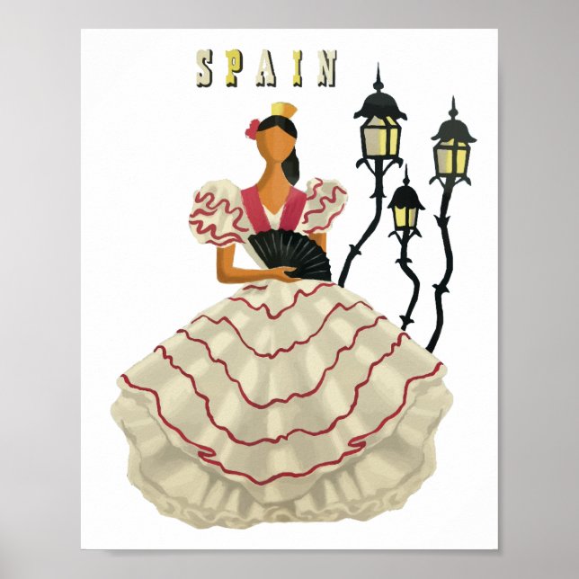 Spanish Flamenco Dancer woman Spain Travel Art  Poster (Front)
