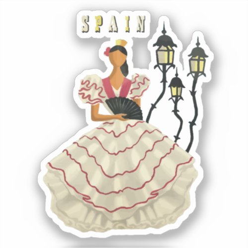 Spanish Flamenco Dancer woman Spain Travel Art  Sticker