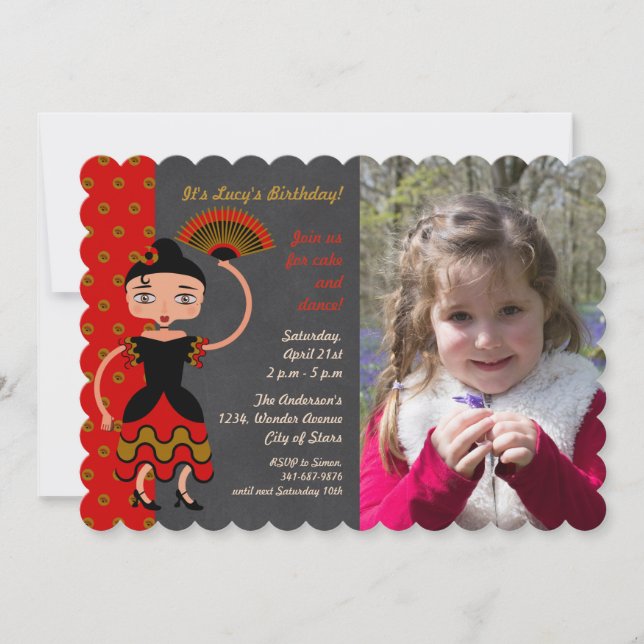 Spanish Flamengo Dancing Birthday Party invitation (Front)