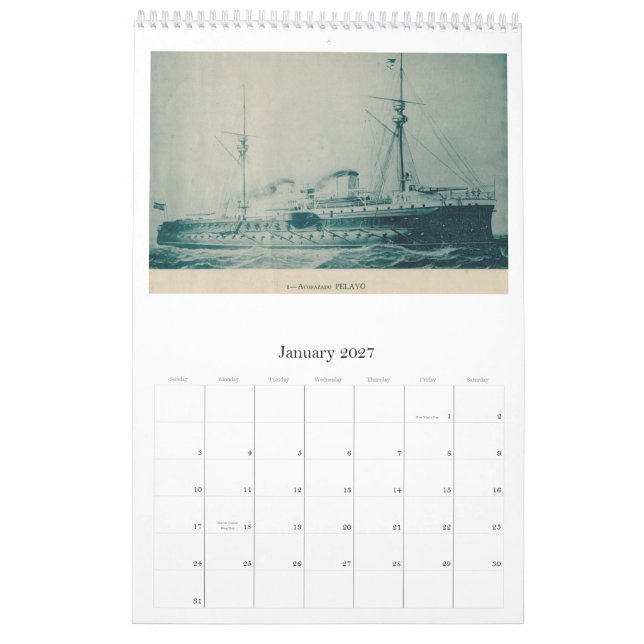 Spanish fleet 1898 calendar (Jan 2027)