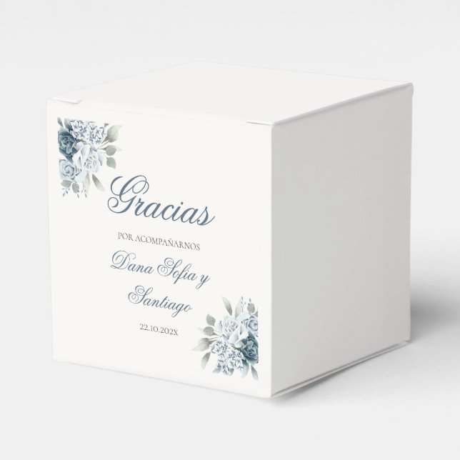 Spanish Floral Blue Wedding Favor Boxes (Front Side)