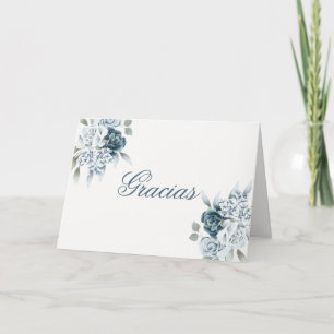 Spanish Floral Blue Wedding Letterpress Thank You Card