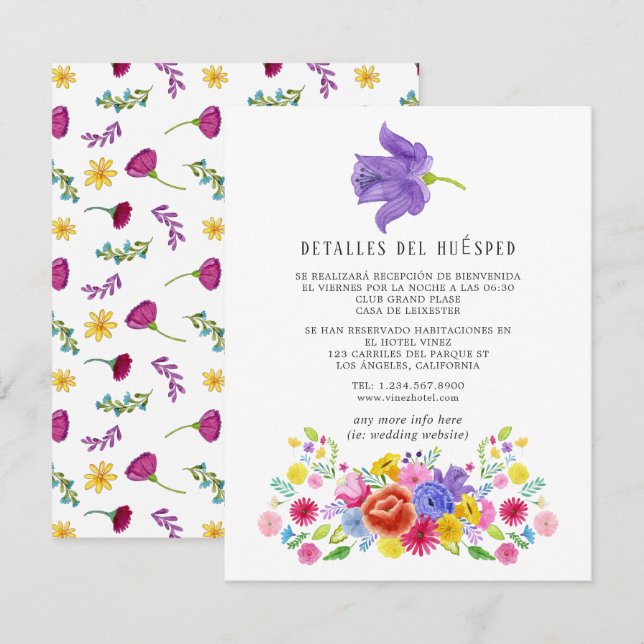 Spanish Floral Fiesta Guest Details Enclosure Card (Front/Back)
