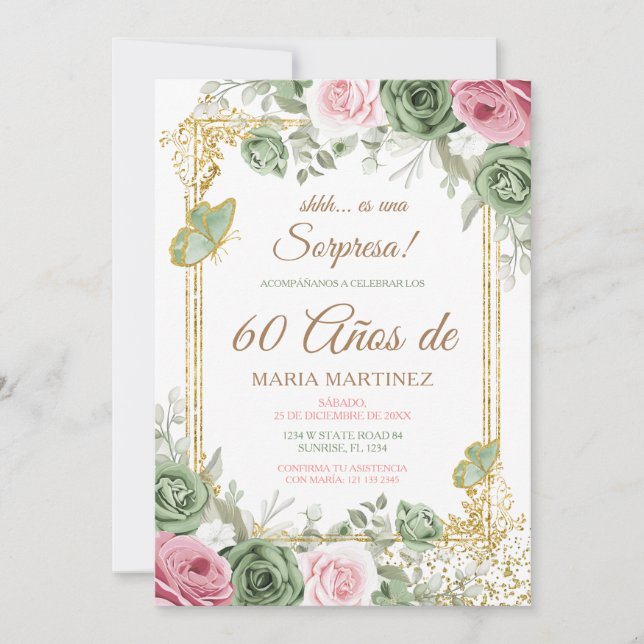 Spanish Floral Fiesta Sorpresa 60 Años Birthday Invitation (Front)