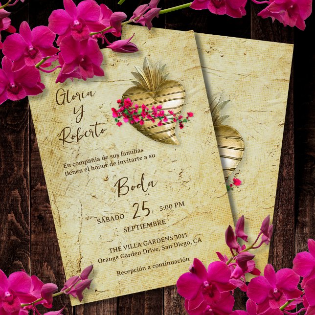 Spanish, Floral Milagro Heart Mexican Wedding Invitation (Creator Uploaded)