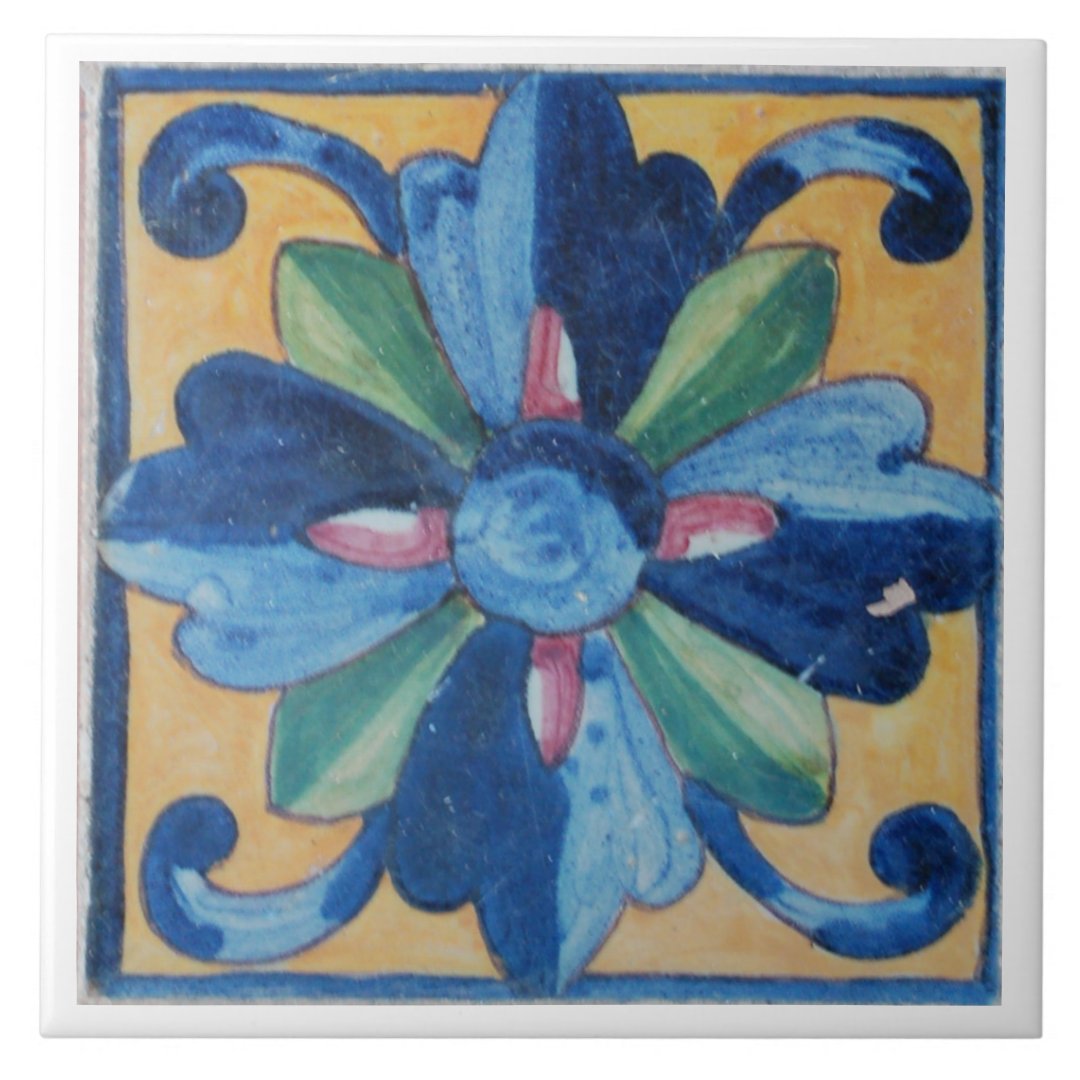 Spanish Flower Design Tile Zazzle