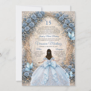 Spanish Forest Dusty Blue Princess Sweet 15 Años Invitation