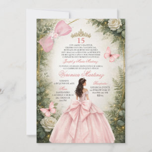 Spanish Forest Greenery Blush Pink Floral 15 Años Invitation
