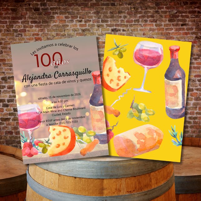 Spanish Fun Wine & Cheese Tasting 100th Birthday Invitation (Creator Uploaded)