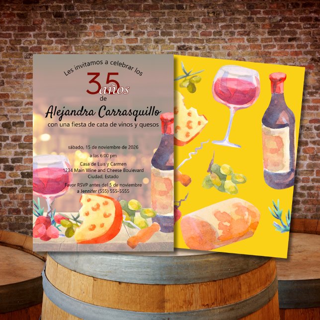 Spanish Fun Wine & Cheese Tasting 35th Birthday Invitation (Creator Uploaded)