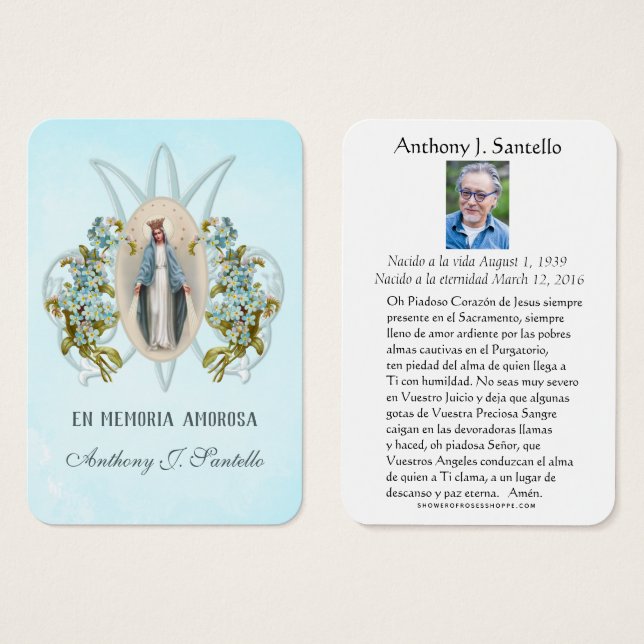 Spanish Funeral Catholic Mary Memorial Prayer (Front & Back)