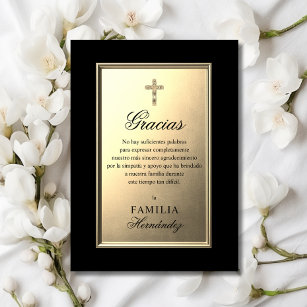 SPANISH Funeral Cross Gold Black PHOTO Thank You Card