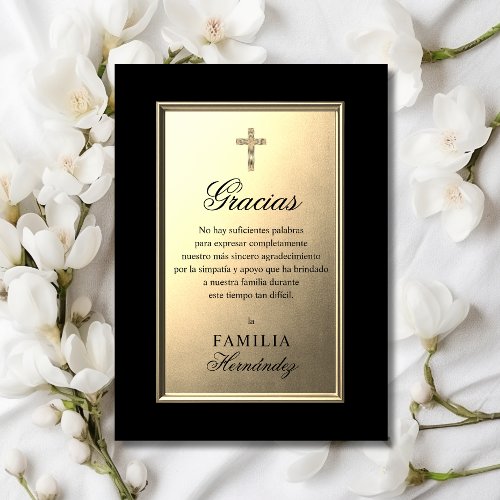 SPANISH Funeral Cross Gold Black PHOTO Thank You Card