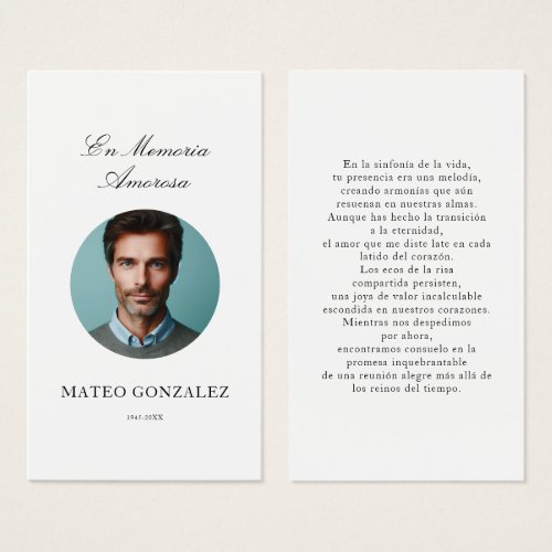 Spanish Funeral En Memoria Oval Photo Prayer Card