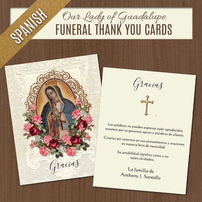 Spanish Funeral Guadalupe Religious Thank You (Catholic Spanish Funeral  Memorial Thank You Cards)