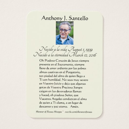 Spanish Funeral Mary El Pilar Memorial Prayer (Back)