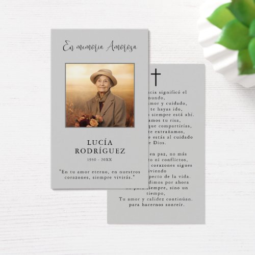 Spanish Funeral Memorial Photo Prayer Card