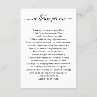 Spanish Funeral Prayer Card Memorial Service Card | Zazzle