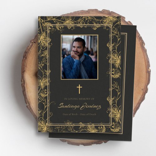 Spanish Funeral Program Gold Vine Memorial Card
