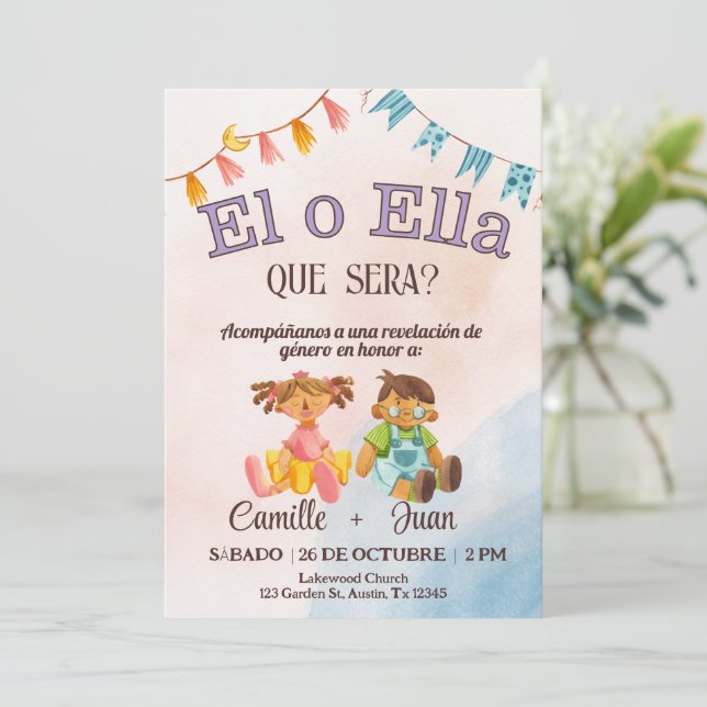 Spanish Gender Reveal Invitation boy or girl  (Standing Front)