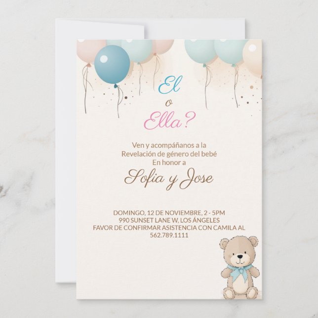 Spanish Gender Reveal Invitation - Spanish Invite (Front)