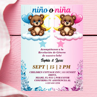 spanish gender reveal Nino o Nina Bear Invitation