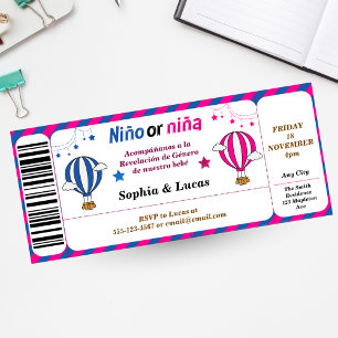 spanish gender reveal Ticket Style Invitation