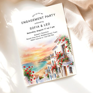 Spanish Geranium Sunset Beach Engagement Party Invitation
