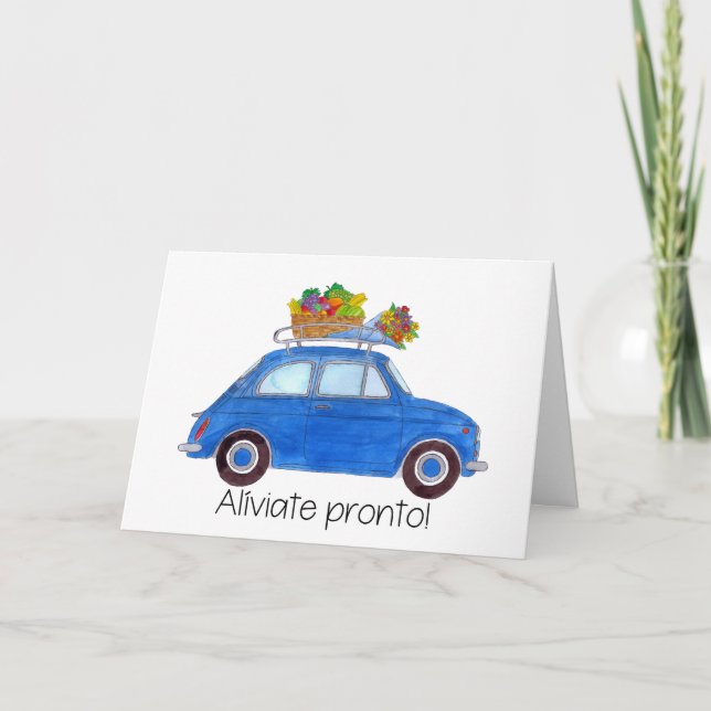 Spanish Get well blue Retro Fiat 500 Card (Front)