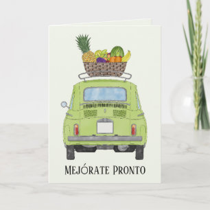 Spanish Get well Red Retro Fiat 500 Card