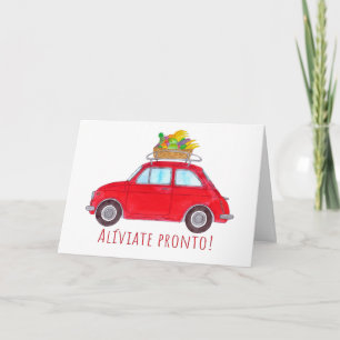 Spanish Get well Red Retro Fiat 500 Card