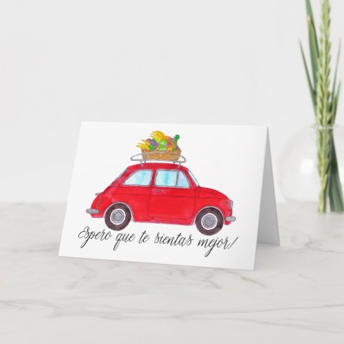 Spanish Get well Red Retro Fiat 500 Card