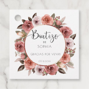 Spanish, Girl Baptism Rose Gold, Blush Floral Favor Tags