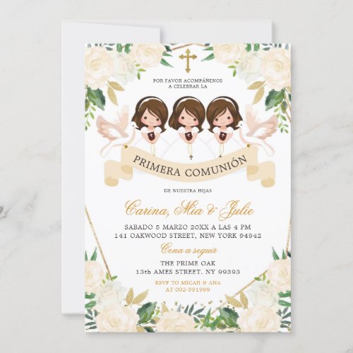 Spanish Girls Sibling First Holy Communion Invitation