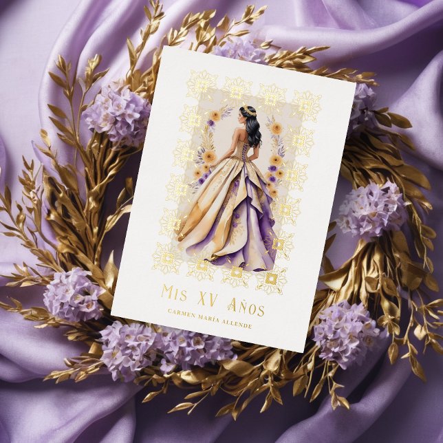 Spanish Glam Quinceañera Gold Ornate Frame Foil Invitation (Spanish Glam Quinceañera Gold Ornate Frame Foil Invitation Card.)