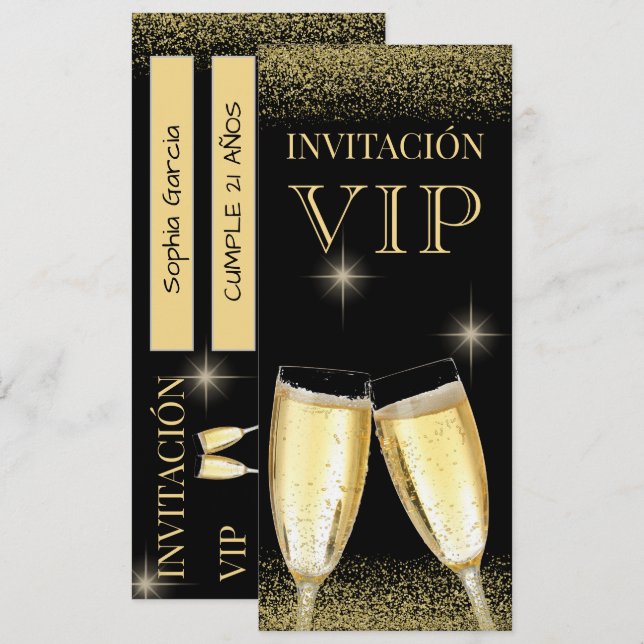 Spanish Glitzy VIP Birthday Party Invitation (Front/Back)