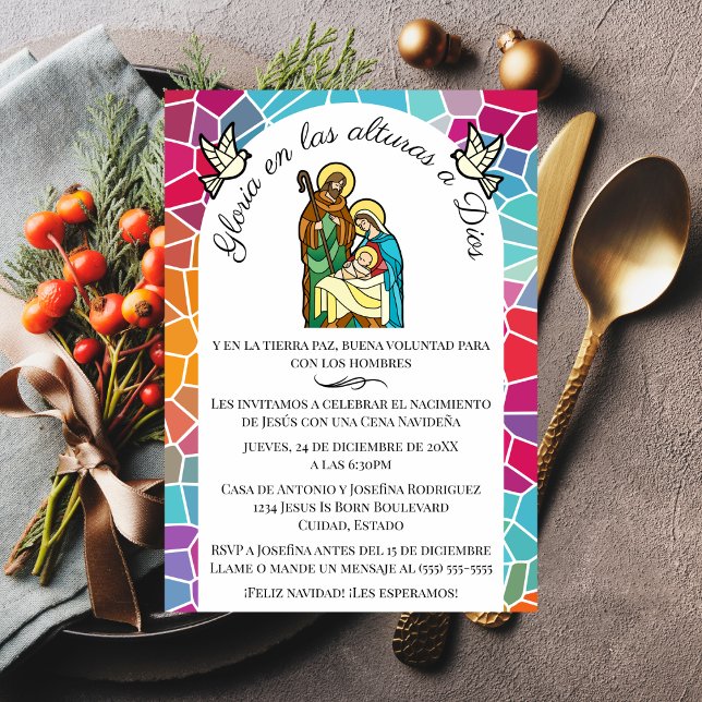 Spanish Glory to God Christian Christmas Dinner Invitation (Creator Uploaded)